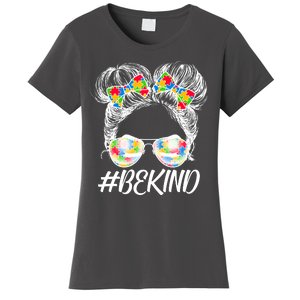 #Be Kind Cute Messy Bun Hair Autism Awareness Women's T-Shirt