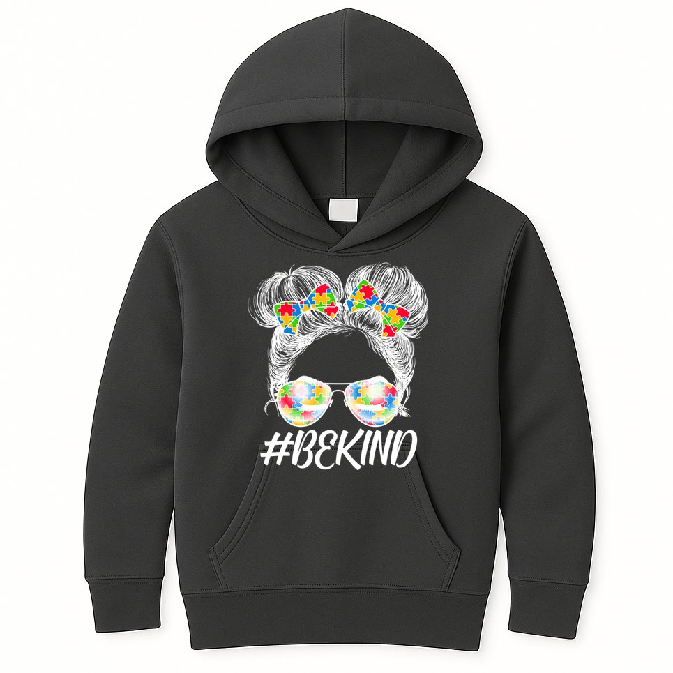 #Be Kind Cute Messy Bun Hair Autism Awareness Kids Hoodie