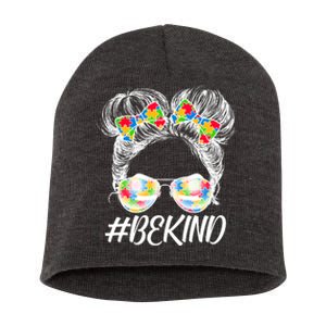 #Be Kind Cute Messy Bun Hair Autism Awareness Short Acrylic Beanie