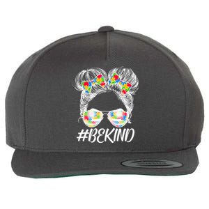 #Be Kind Cute Messy Bun Hair Autism Awareness Wool Snapback Cap