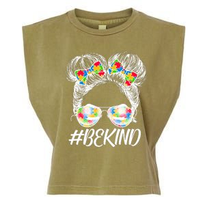 #Be Kind Cute Messy Bun Hair Autism Awareness Garment-Dyed Women's Muscle Tee