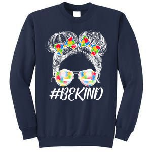 #Be Kind Cute Messy Bun Hair Autism Awareness Sweatshirt