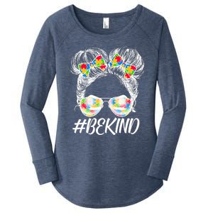 #Be Kind Cute Messy Bun Hair Autism Awareness Women's Perfect Tri Tunic Long Sleeve Shirt