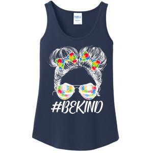 #Be Kind Cute Messy Bun Hair Autism Awareness Ladies Essential Tank