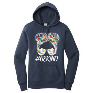 #Be Kind Cute Messy Bun Hair Autism Awareness Women's Pullover Hoodie