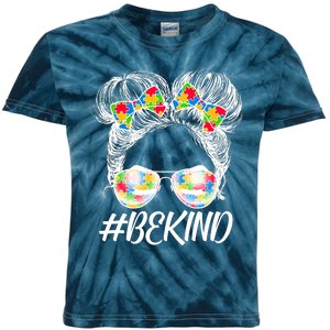 #Be Kind Cute Messy Bun Hair Autism Awareness Kids Tie-Dye T-Shirt