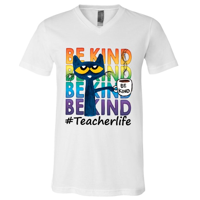 Be Kind Cat Funny Cat Teacher Cat Teacher Life Kindness V-Neck T-Shirt