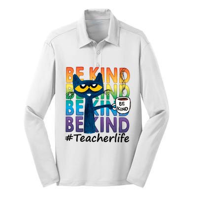 Be Kind Cat Funny Cat Teacher Cat Teacher Life Kindness Silk Touch Performance Long Sleeve Polo