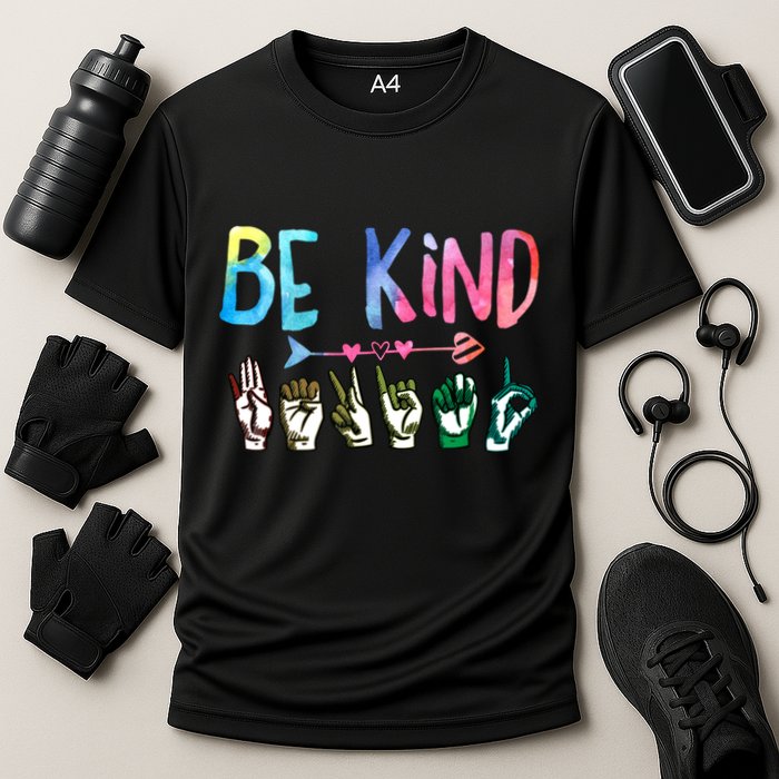 Be Kind Cute Asl American Sign Language Gift Meaningful Gift Cooling Performance Crew T-Shirt