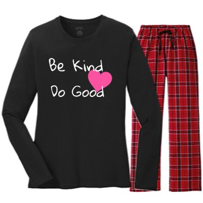 Be Kind Do Good Heart Inspirational Graphic Women's Long Sleeve Flannel Pajama Set 