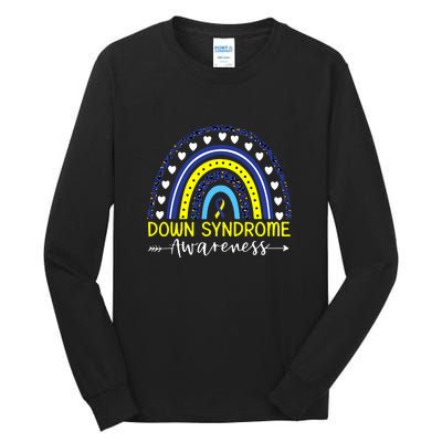 Be Kind Down Syndrome Awareness Ribbon Rainbow Kindness Gift Tall Long Sleeve T-Shirt