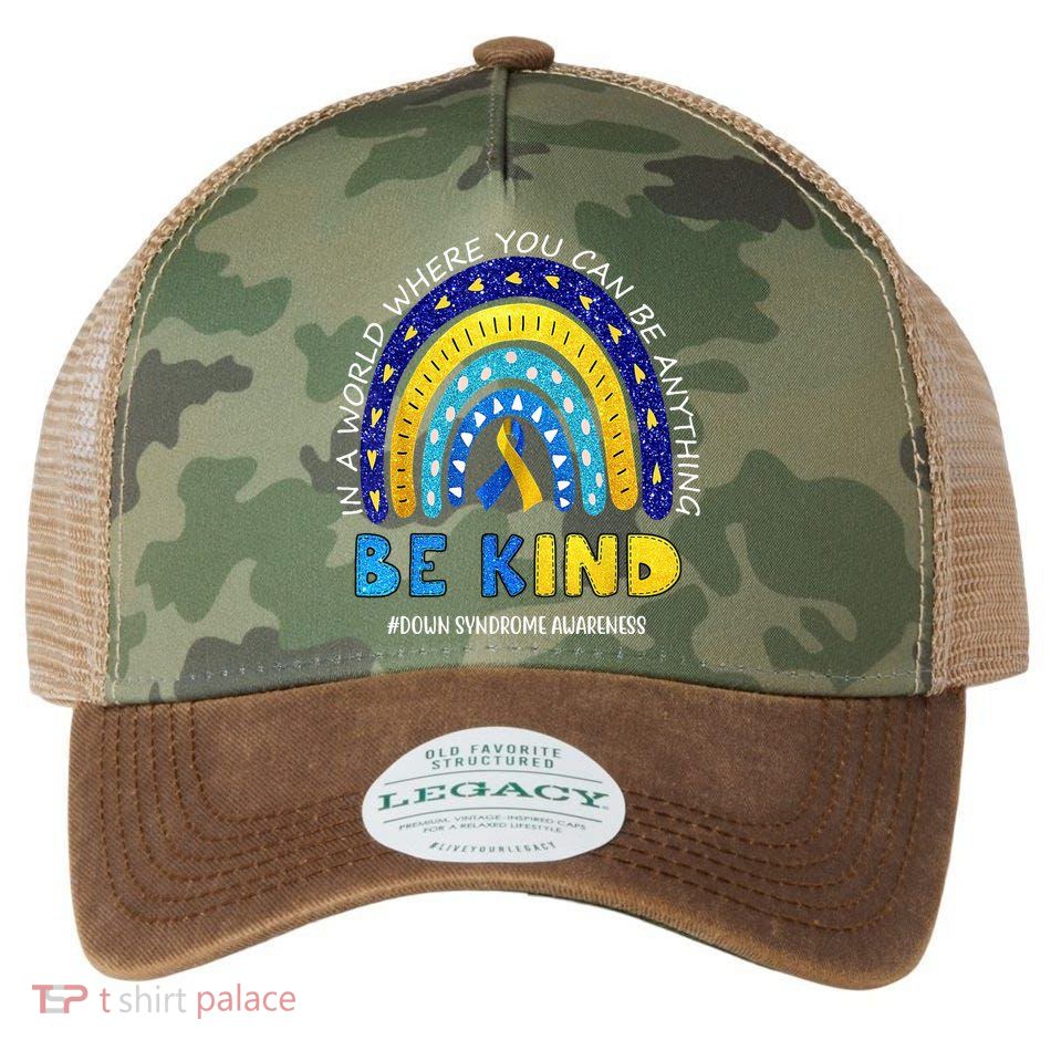 Be Kind Down Syndrome Awareness Rainbow Legacy Tie Dye Trucker Hat