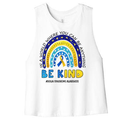 Be Kind Down Syndrome Awareness Rainbow Women's Racerback Cropped Tank