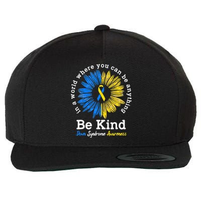 Be Kind Down Syndrome Awareness Ribbon Sunflower Kindness Wool Snapback Cap