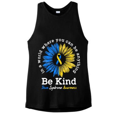 Be Kind Down Syndrome Awareness Ribbon Sunflower Kindness Ladies PosiCharge Tri-Blend Wicking Tank