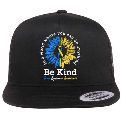 Be Kind Down Syndrome Awareness Ribbon Sunflower Kindness Flatbill Hat