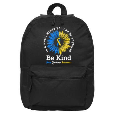 Be Kind Down Syndrome Awareness Ribbon Sunflower Kindness 16 in Basic Backpack