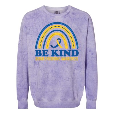 Be Kind Down Syndrome Awareness Rainbow Ribbon Colorblast Crewneck Sweatshirt