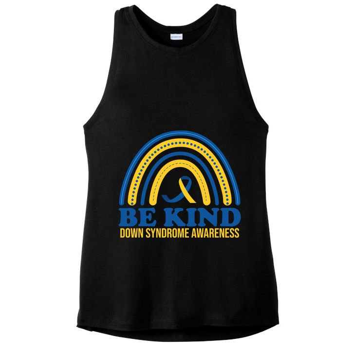 Be Kind Down Syndrome Awareness Rainbow Ribbon Ladies PosiCharge Tri-Blend Wicking Tank
