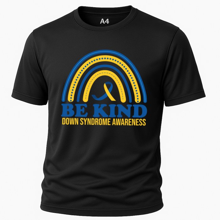 Be Kind Down Syndrome Awareness Rainbow Ribbon Cooling Performance Crew T-Shirt
