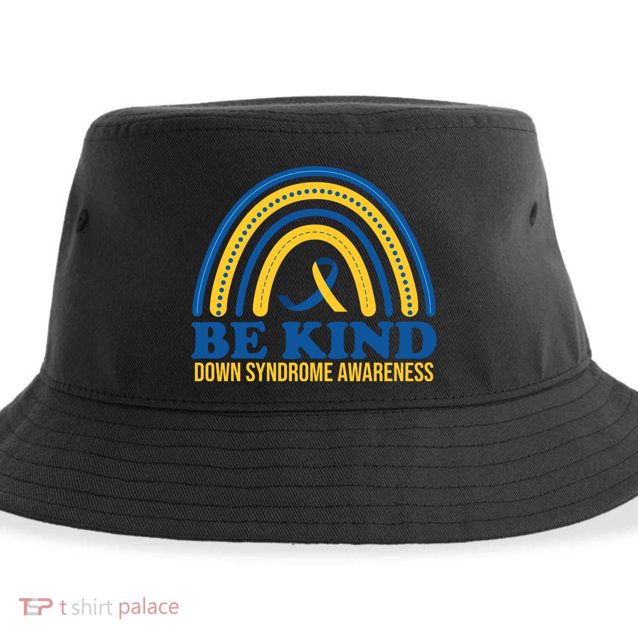 Be Kind Down Syndrome Awareness Rainbow Ribbon Sustainable Bucket Hat