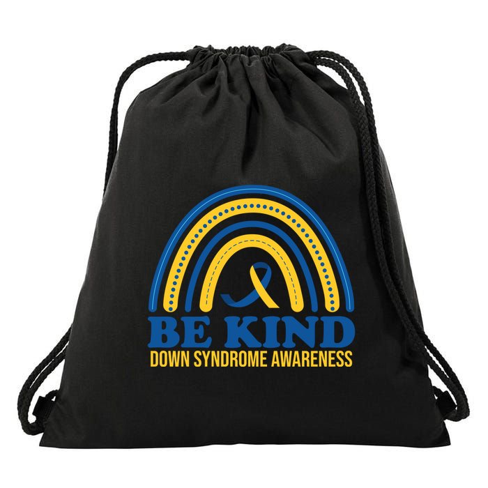 Be Kind Down Syndrome Awareness Rainbow Ribbon Drawstring Bag