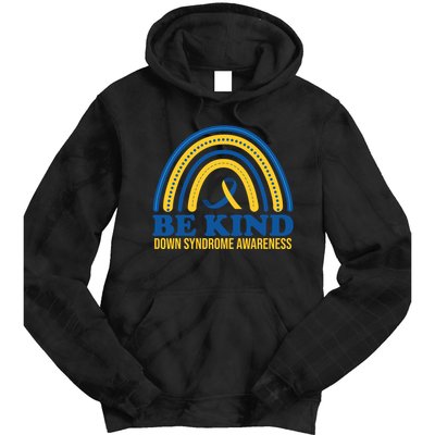 Be Kind Down Syndrome Awareness Rainbow Ribbon Tie Dye Hoodie