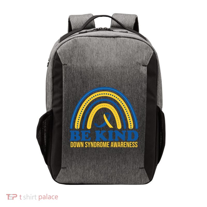 Be Kind Down Syndrome Awareness Rainbow Ribbon Vector Backpack