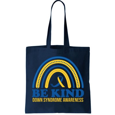 Be Kind Down Syndrome Awareness Rainbow Ribbon Tote Bag