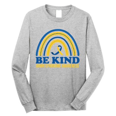 Be Kind Down Syndrome Awareness Rainbow Ribbon Long Sleeve Shirt