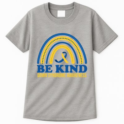 Be Kind Down Syndrome Awareness Rainbow Ribbon Tall T-Shirt