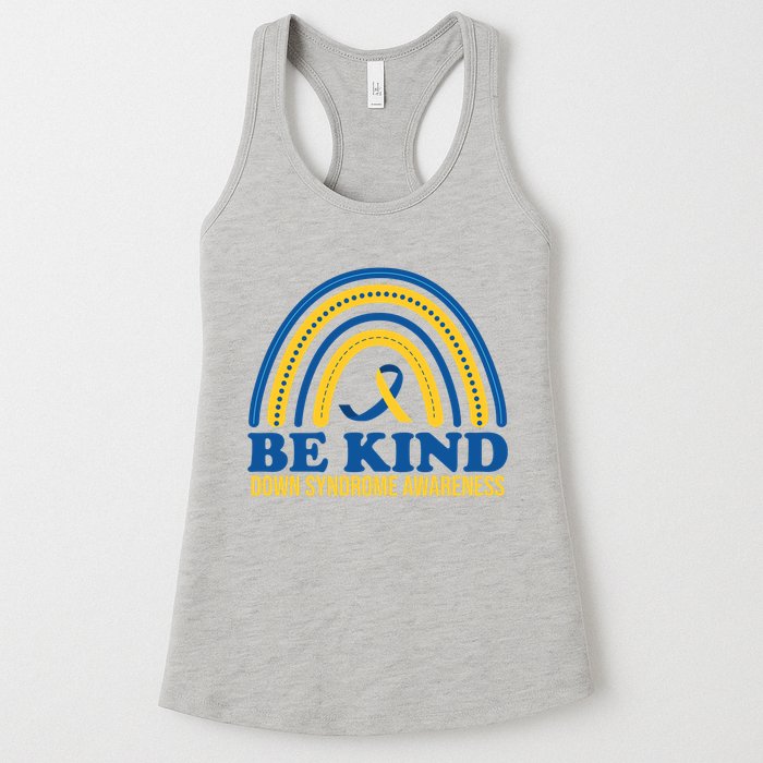 Be Kind Down Syndrome Awareness Rainbow Ribbon Womens Tank Top