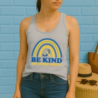 Be Kind Down Syndrome Awareness Rainbow Ribbon Womens Tank Top