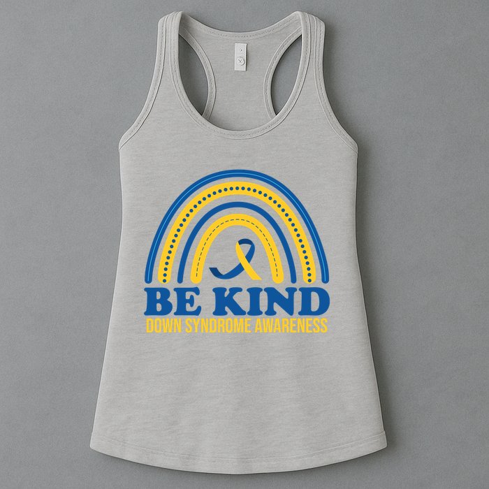 Be Kind Down Syndrome Awareness Rainbow Ribbon Womens Tank Top