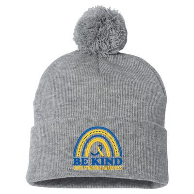 Be Kind Down Syndrome Awareness Rainbow Ribbon Pom Pom 12in Knit Beanie