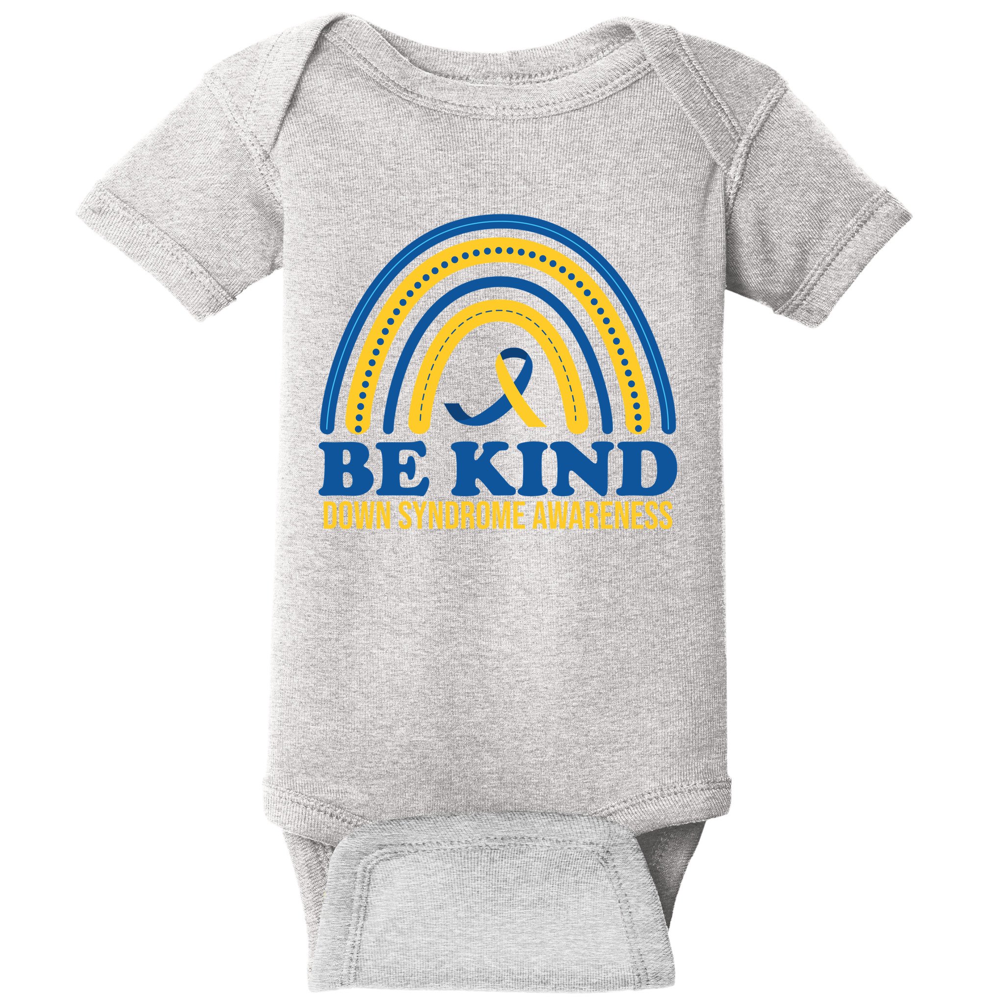 Be Kind Down Syndrome Awareness Rainbow Ribbon Baby Bodysuit