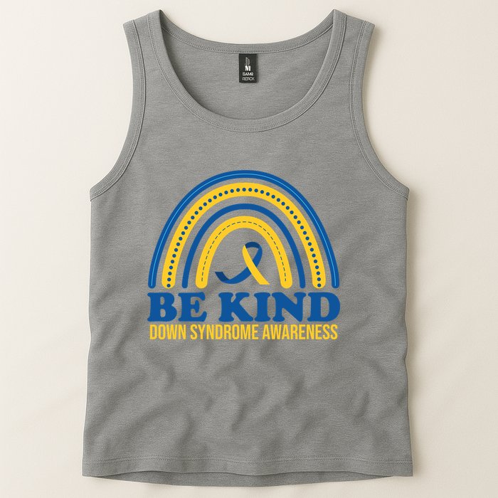 Be Kind Down Syndrome Awareness Rainbow Ribbon Tank Top
