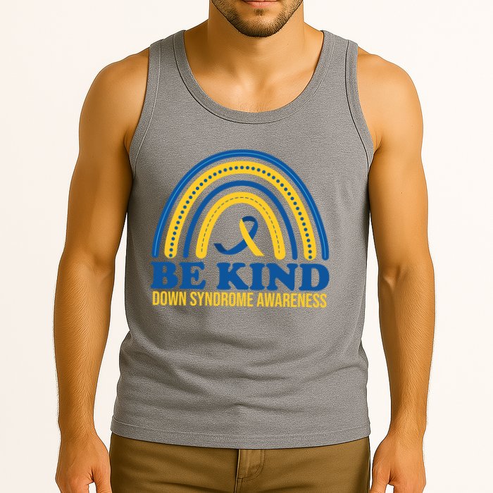 Be Kind Down Syndrome Awareness Rainbow Ribbon Tank Top