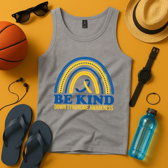 Be Kind Down Syndrome Awareness Rainbow Ribbon Tank Top