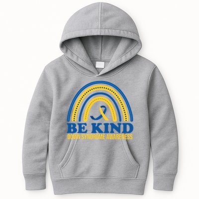 Be Kind Down Syndrome Awareness Rainbow Ribbon Kids Hoodie