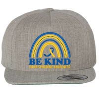 Be Kind Down Syndrome Awareness Rainbow Ribbon Wool Snapback Cap