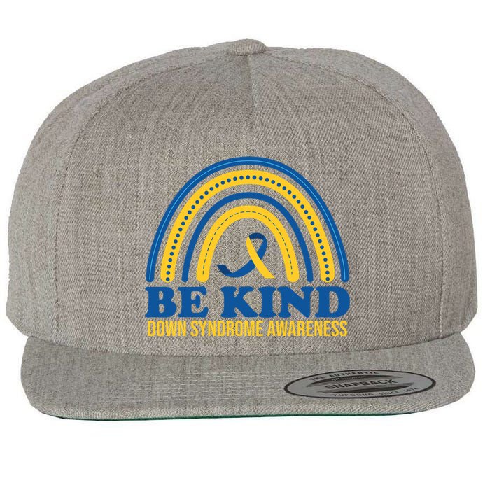 Be Kind Down Syndrome Awareness Rainbow Ribbon Wool Snapback Cap