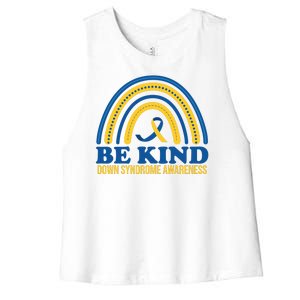 Be Kind Down Syndrome Awareness Rainbow Ribbon Women's Racerback Cropped Tank