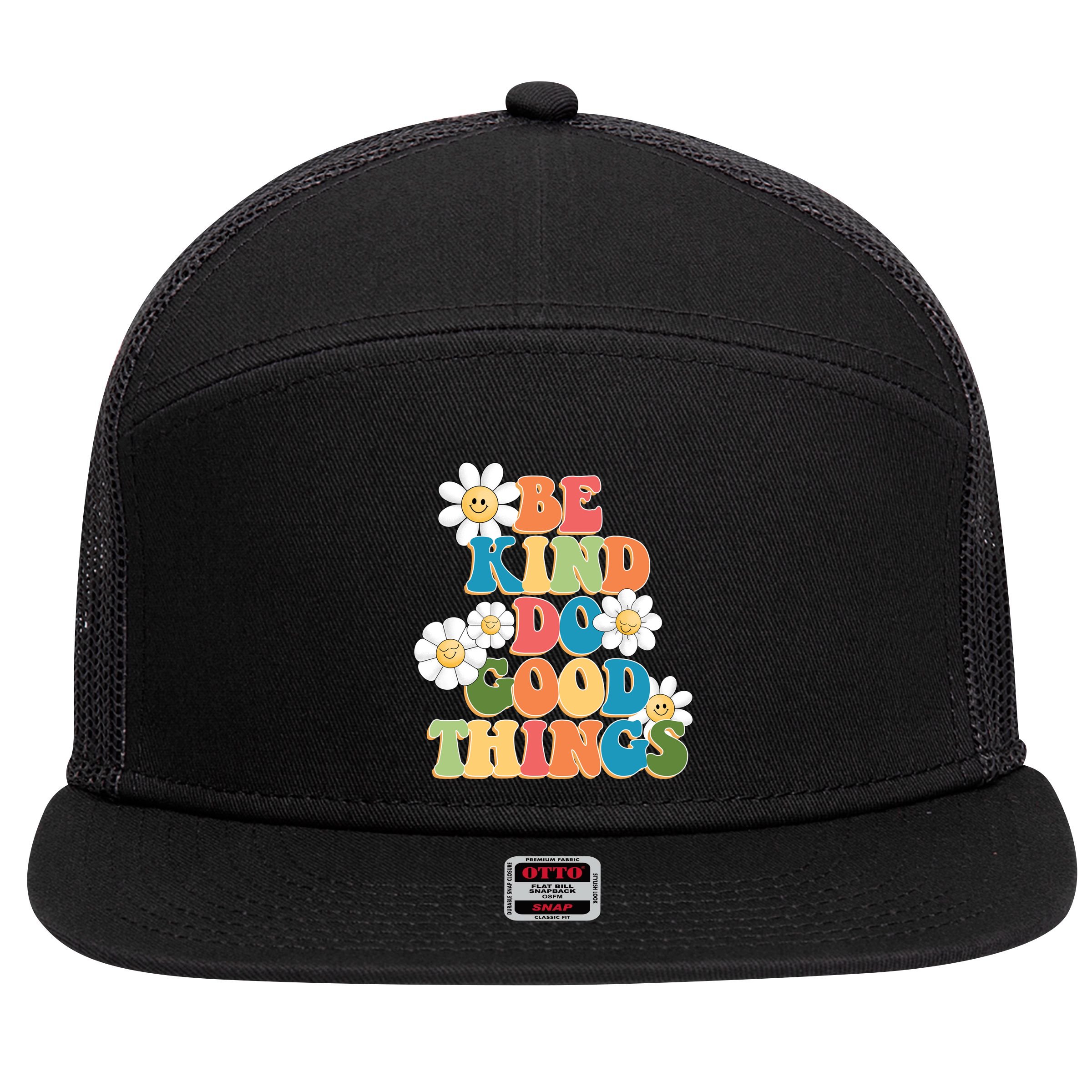 Be Kind Do Good Things Retro Sunflower 7 Panel Mesh Trucker Snapback Hat