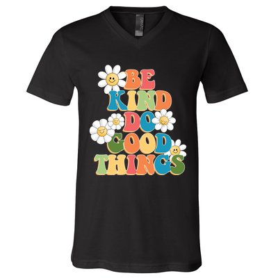 Be Kind Do Good Things Retro Sunflower V-Neck T-Shirt