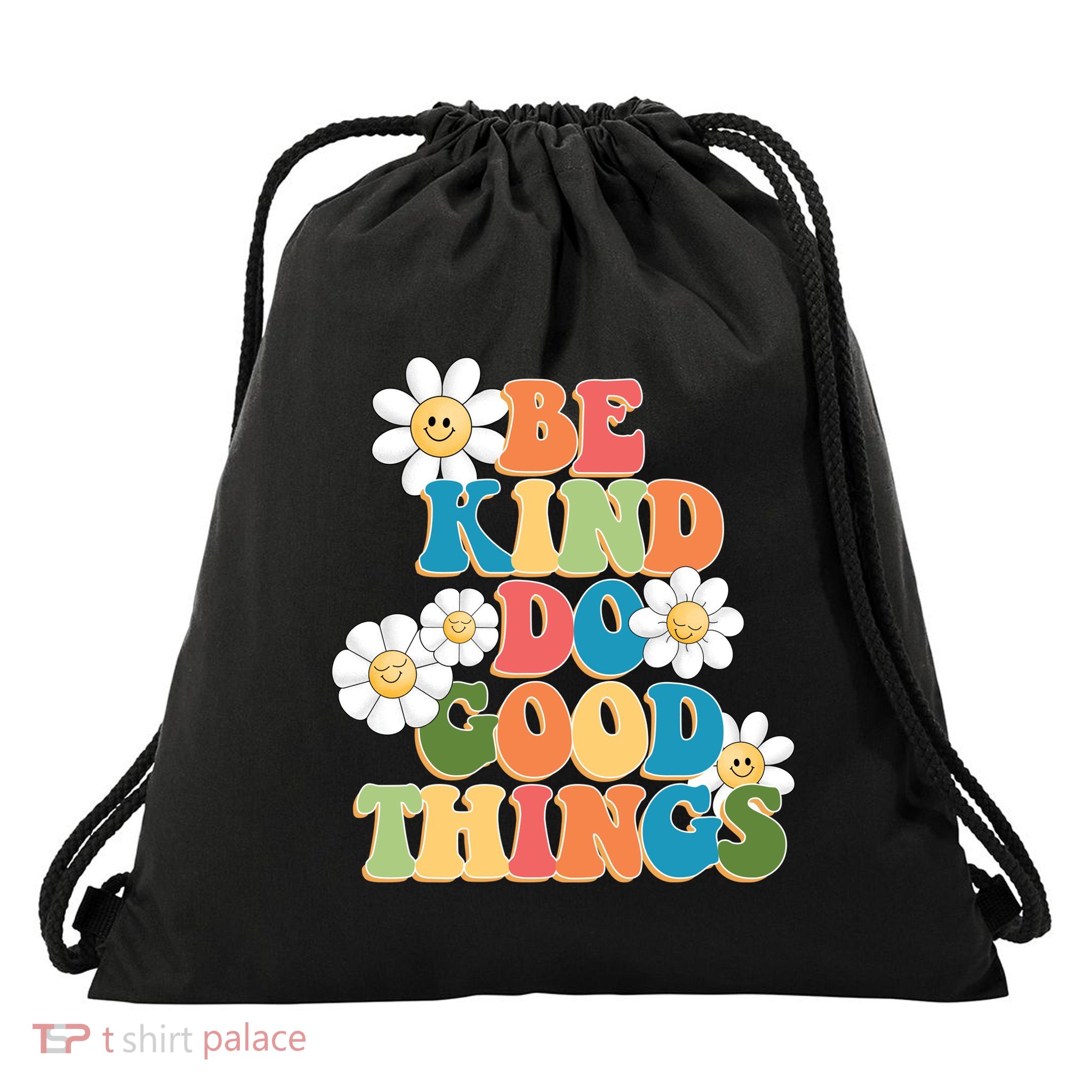 Be Kind Do Good Things Retro Sunflower Drawstring Bag