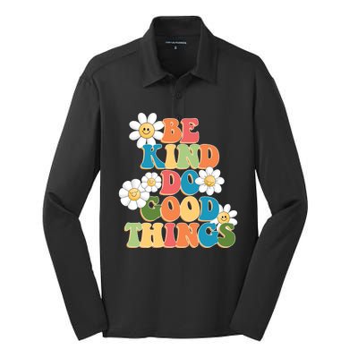 Be Kind Do Good Things Retro Sunflower Silk Touch Performance Long Sleeve Polo