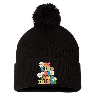 Be Kind Do Good Things Retro Sunflower Pom Pom 12in Knit Beanie