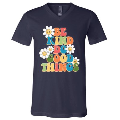 Be Kind Do Good Things Retro Sunflower V-Neck T-Shirt