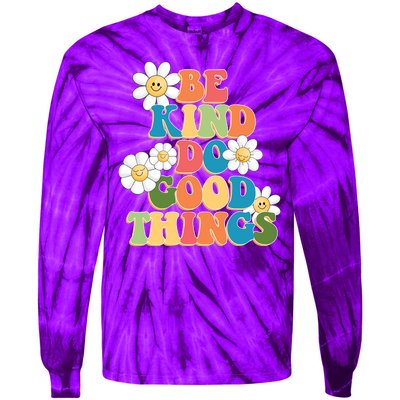 Be Kind Do Good Things Retro Sunflower Tie-Dye Long Sleeve Shirt